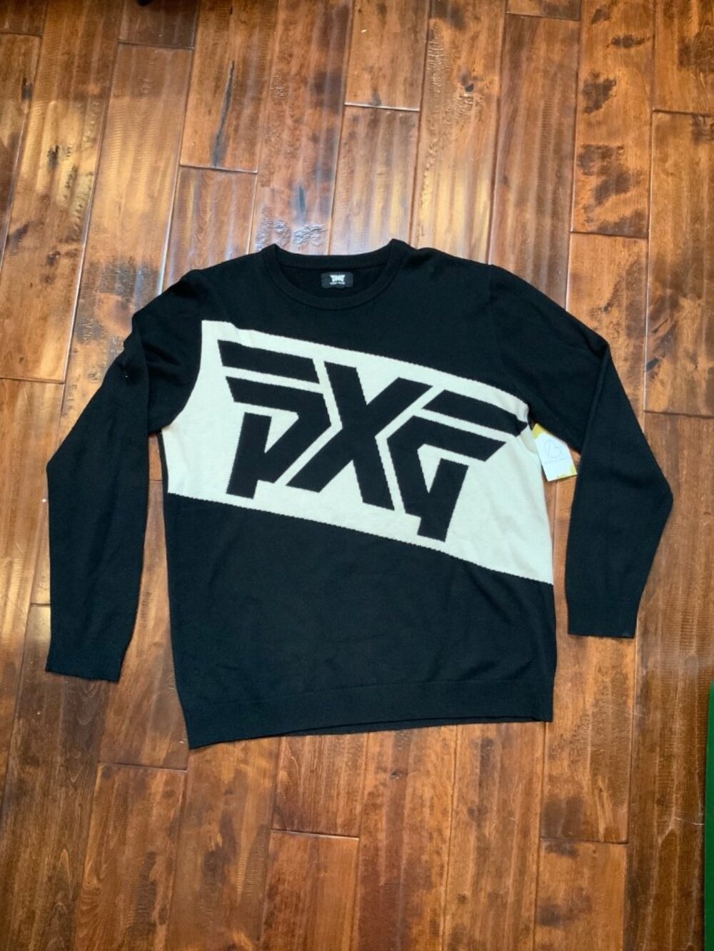 PXG Black White Logo Wool Crew Neck Sweater, Size XL